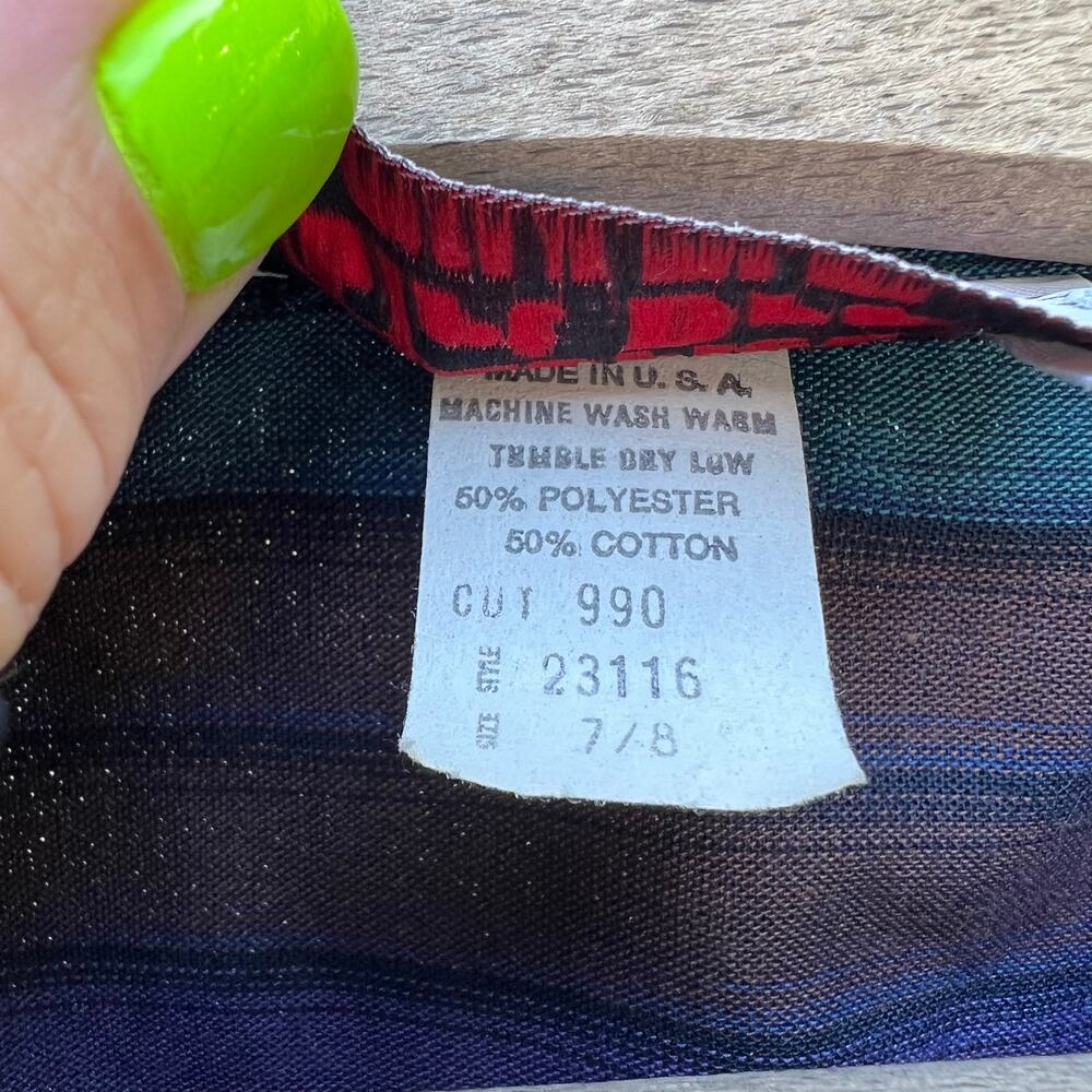 Vintage 80s American Shirt Dress striped V chevron blue gray - Picture 4 of 6